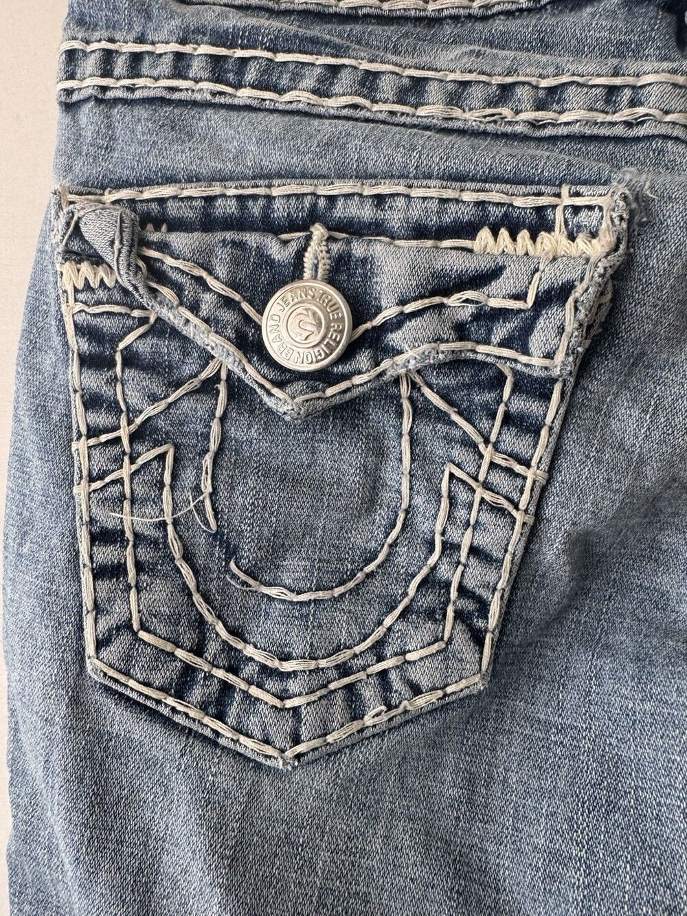 True Religion Joey Super T Jeans Womens 28Low Rise Flare Y2K Made USA Distressed - Picture 15 of 16